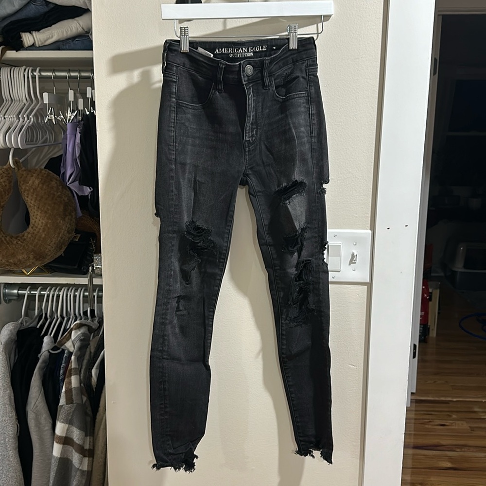 american eagle super stretch black skinny jeans
